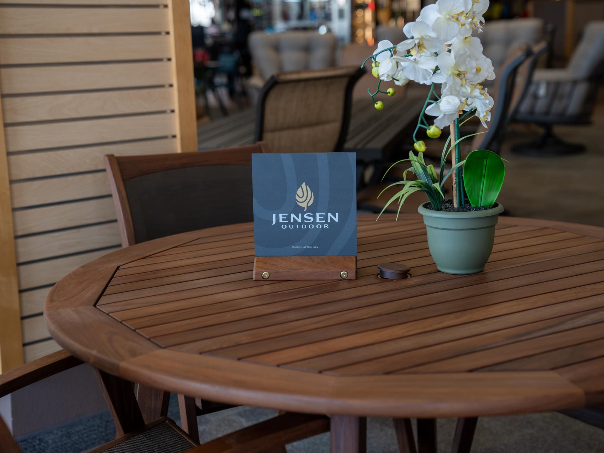 Jensen Foundations Dining Table with white flowers